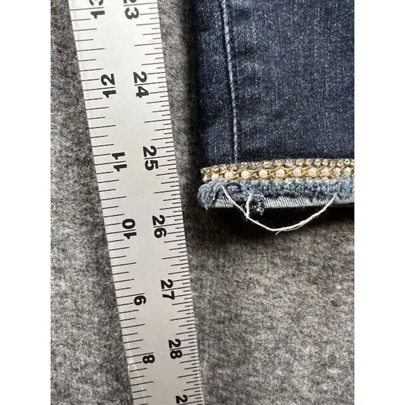 Democracy Jeans Womens 14 Ab Solution Straight Embellished Cuffs Dark Wash Blue - Picture 8 of 9